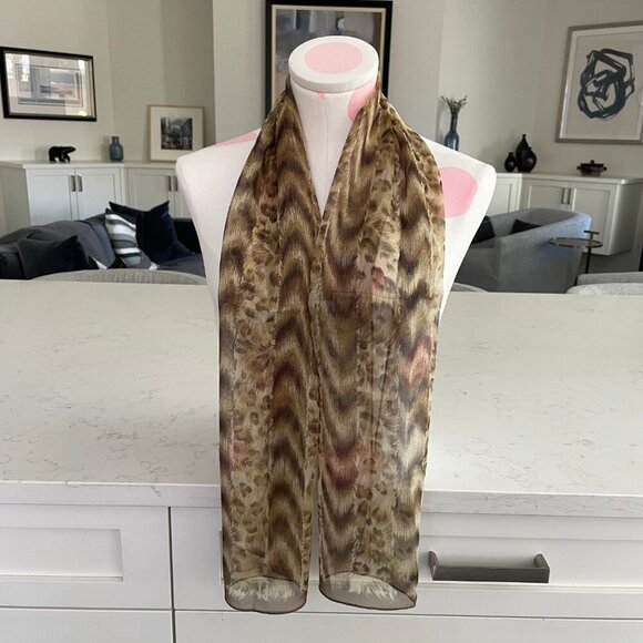 Ellen Tracy Vintage Animal Print Sheer Scarf Brown Tan Cream - no fabric tag - Picture 5 of 8